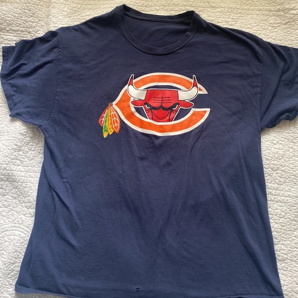 CHICAGO Sports Teams UNISEX Shirt BULLS 🏀BEARS 🏈BLACKHAWKS 🏒 NBA-NFL-NHL - Picture 1 of 8